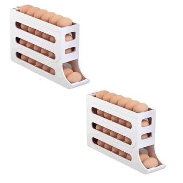 Imagem de Porta Ovos Deslizante Organizador Para Geladeira De 4 Camadas Automática Rolantes (2 PÇ 4 ANDARES BRANCO)