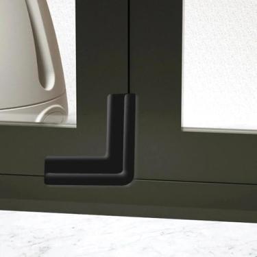 Imagem de 8 peças de alto valor estético, janelas versáteis, cantos de mesa, almofadas de canto anticolisão, portas e janelas de silicone, adesivos de ângulo reto, capas protetoras de vidro (preto)