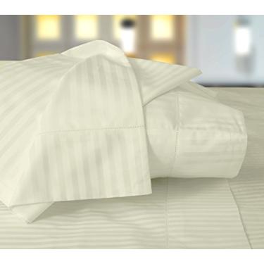 Imagem de Jogo de cama de linho para casa Threadmill 600 fios 100% algodão ELS sólido cetim conjunto, roupa de cama de luxo, conjunto de 4 peças, lençóis de cama, trama acetinada suave, king, branco, Damask Ivory, 2 Standard Pillowcases