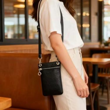 Imagem de Bolsa de telefone pequena, bolsa transversal de couro sintético macio para celular com alça destacável, porta-cartões leve para uso diário e viagens