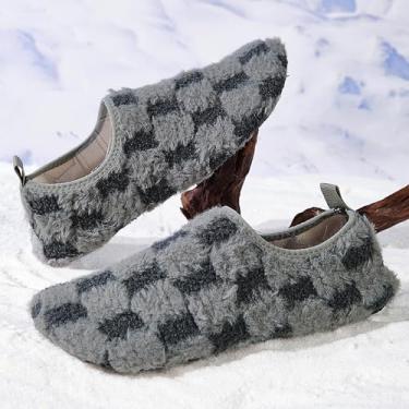 Imagem de Meias xadrez para mulheres e homens, quentes, para o inverno, descalças, confortáveis, confortáveis, para uso doméstico, ioga, casa, quarto, Azul-escuro, 10.5-11.5 Women/9-10 Men