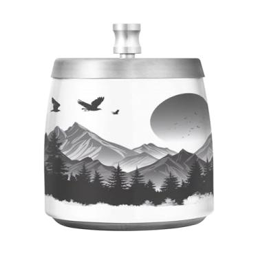 Imagem de SEHANY Cinzeiro Majestic Mountain Peak com tampa para cigarros, à prova de vento, sem fumaça, aço inoxidável, cinzeiros para uso interno e externo, grande, inodoro, para fumantes, decoração de