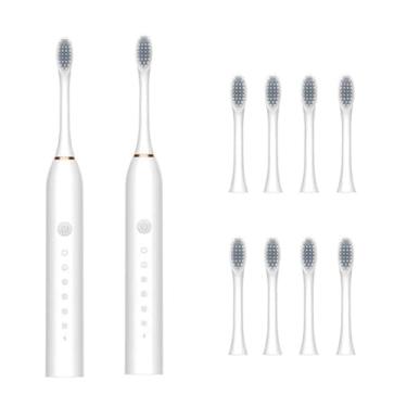 Imagem de Escova de dentes elétrica recarregável 4 cabeças de escova de reposição Classificação IPX7 à prova d'água Carregamento USB(kit 2 branco)
