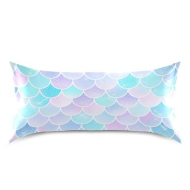 Imagem de Blueangle Linda fronha de cetim com escamas de sereia para cabelo e pele, fronha de seda, tamanho king (50,8 x 101,6 cm) - Capas de almofada de cetim refrescantes com fecho de envelope (13)