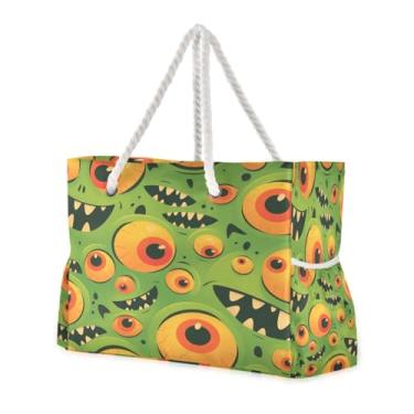 Imagem de ATTX Bolsas de praia femininas de desenho animado com olhos de monstro - bolsas de praia grandes com zíper à prova d'água à prova de areia bolsa de natação bolsa grande #378