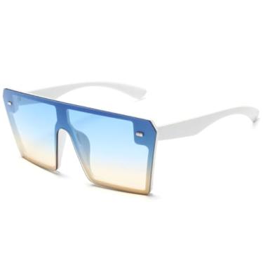 Imagem de JRLLFD Óculos de sol vintage com armação grande e luxo para dirigir ao ar livre UV400 (branco azul chá)