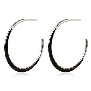 Imagem de TaYolnFaSo Brincos de argola esmaltados banhados a ouro real 18 K para mulheres, colorido, redondo, esmaltado, joias, presente para ela, 39.2, Aço inoxidável, Sem pedra preciosa