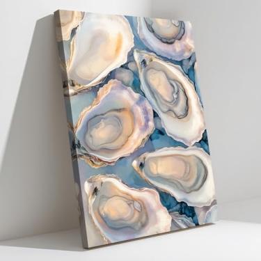 Imagem de CXHOSTENT Arte de parede em tela de ostra imagens costeiras decoração de parede concha de ostra pôsteres de vida marinha impressões tema oceano sala de estar banheiro quarto decoração emoldurada (40,6