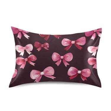 Imagem de SEHANY Capas de almofada de seda com laço rosa para cabelo e pele, capas de almofada de cetim respiráveis macias e refrescantes com fecho de envelope, tamanho king (51 x 66 cm)