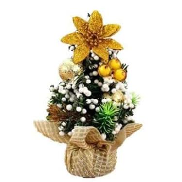 Imagem de Mini decoração de mesa de árvore de Natal de 20 cm, enfeite de festa de Natal para decoração de casa, planta artificial (ouro)