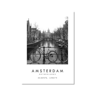 Imagem de Pôster de cidade preto e branco - impressão de viagem Roma Las Vegas Veneza Paris Sydney Amsterdã Amalfi Sanfrancisco Pintura em tela impressões de paisagem da cidade do mundo imagens de parede pôster