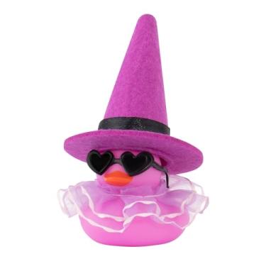 Imagem de wonuu Painel de carro bruxa patos de borracha coloridos para Halloween, decorações de pato para decoração de mesa de escritório, acessórios com chapéu de óculos, saia dupla, roxo