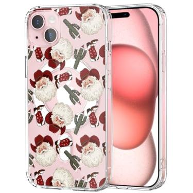 Imagem de CozyNestCY Capa vermelha vintage de Papai Noel transparente para iPhone 16 Pro linda capa magnética de Natal vaqueira do oeste compatível com Mag Safe Wirelessholiday Shell Slim Protect Anti-Slip