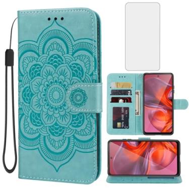 Imagem de Bohefo Capa para Moto G05/Moto G15/G15 Power/Moto E15 Capa carteira com protetor de tela de vidro temperado, capa de telefone de couro mandala flip suporte para cartão de crédito para Motorola Moto
