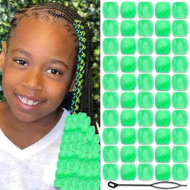 Imagem de VENOFEN 50 peças de contas de cabelo verde Loc Jewelry Gradiente fofo contas de dreadlock acessórios contas de pônei de acrílico para decoração de cabelo de Natal para crianças meninas