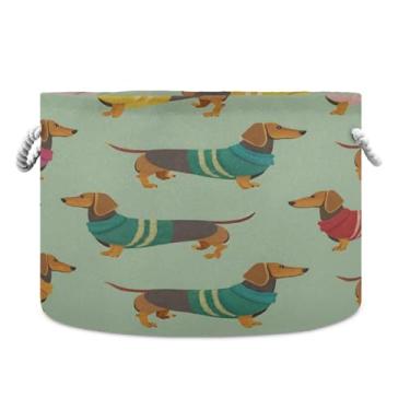 Imagem de WELLDAY Cesto de corda de algodão bonito Dachshunds cesta de lavanderia de bebê para sala de estar, lavanderia, berçário, travesseiros, decoração de casa
