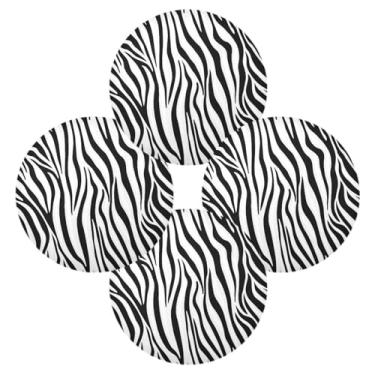 Imagem de Wassud Jogo americano conjunto de 4 tapetes de mesa redondos listrados de zebra preta para cozinha e jantar tapetes laváveis resistentes ao calor decoração de mesa 39 cm