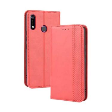 Imagem de Capa flip de couro para Infinix Hot 7 X624B,Flip magnético retro,Caso de telefone de couro PU,Design de carteira com 3 slots de cartão e 1 clipe de dinheiro -Red