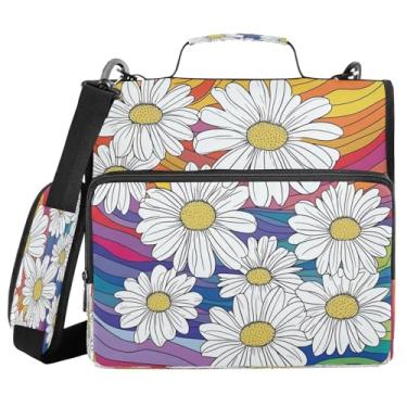 Imagem de Fichário de margarida branca com zíper com alça e alça de ombro, fichários de 3 anéis de 3 cm