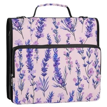 Imagem de Coikll Pasta expansível de fichário com zíper de buquê de lavanda com alça de ombro e alça para facilitar o transporte