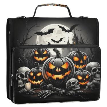 Imagem de CEBUGI Fichário de 3 anéis com zíper com alça de ombro, pasta de arquivo expansível de 3,8 cm, anéis D, para escola, escritório, fundo de Halloween