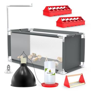 Imagem de Kit inicial de caixa de chocadeira de frango, chocadeira interna de 10,6 pés³ para pintinhos, patinhos e codornas, estrutura de aço inoxidável, Oxford impermeável, lâmpada de calor de 75 W