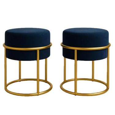 Imagem de Puff Base Ferro Dourada Veludo Premium puff redondo para Sala de Estar, Quarto, Decoração Moderna e Elegante(Azul)