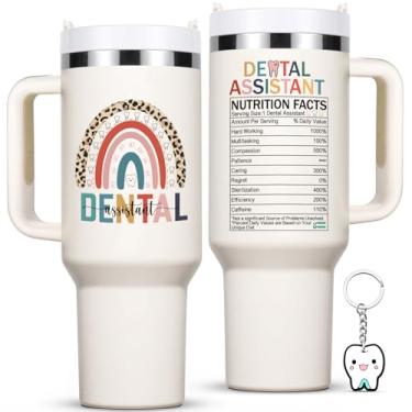 Imagem de Lifecapido Presentes de agradecimento de assistente dentário, copo de 1,134 g com chaveiro e adesivos, presentes de assistente dentário, presentes de aniversário, presentes de Natal para colegas de