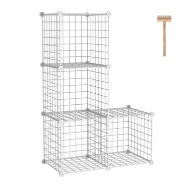 Imagem de C&AHOME Armazenamento de cubo de arame, organizador de armazenamento de 4 cubos de metal, prateleiras de armazenamento de grade C, prateleira de estante modular, armário de armário ideal para quarto