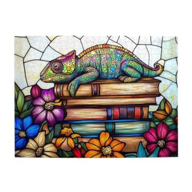 Imagem de CDSASHCA Lizard in The Book Quebra-cabeça de madeira adulto 500 peças, desafio de répteis caprichosos e amantes de livros, exercitar o poder cerebral e habilidades práticas, presentes para sua família