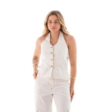 Imagem de Blusa Jeans Feminina Arauto Frente Única, Off white, M