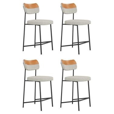 Imagem de Kit 4 Banquetas Média Cozinha Lila Estofada Aço Carbono Assento Estofado Whisky E Cinza Desk Design