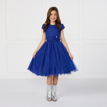 Imagem de Vestido Glitter Infantil Azul Royal Festa Aniversário Rodado - JL Kids