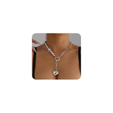 Imagem de Colar feminino de lariat de coração de prata inchado, vintage, pérola, clipe de papel, emenda, acessórios de presente de joias de festa, Large, Liga de aço, Sem Pedra Preciosa