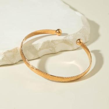 Imagem de Pulseiras femininas grossas de ouro com punho de ouro, joias de amizade, presentes de Natal, Medium, Latão, Sem Pedra Preciosa