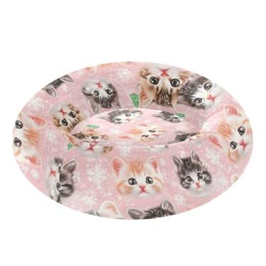 Imagem de SEHANY Cama de cachorro com estampa de gatos fofos, removível e lavável, pequena, redonda para gatos, cama fofa super macia para animais de estimação com fundo antiderrapante para cães pequenos e