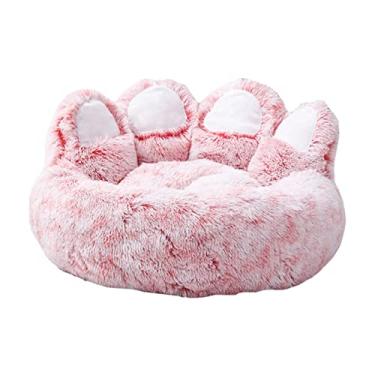 Imagem de Cama de Pelúcia para Cães Forma Pata Fofa Macia Pets Gatos e Confortável Calmante Cesto Redondo Tapete com Fundo Preenchimento Algodão PP Fluffy Todas as Estações Pequenos Médios