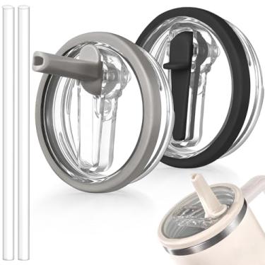 Imagem de ANTAND Pacote com 2 tampas de substituição com canudo flip para copo Stanley de 1,134 g, sem derramamento de 1,134 g, tampa flip à prova de derramamento para tampas Stanley, capas reutilizáveis para