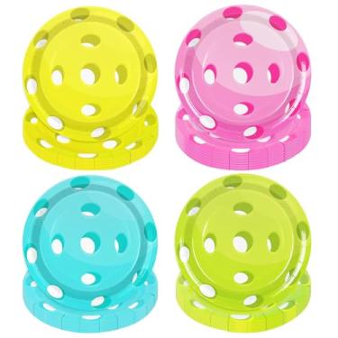 Imagem de JarThenaAMCS 48 peças, pratos de papel pickleball, pratos de festa, 23 cm, amarelo, rosa, azul, verde, prato descartável, para jantar, sobremesa, para aniversário, chá de bebê, decoração de festa