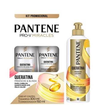 Imagem de Kit Pantene Queratina Shampoo 300ml + Condicionador 150ml + Creme Para