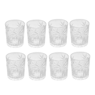 Imagem de Jogo 8 Copos De Cristal Baixo Whisky água Palm Tree Coqueiro Transparente 340ml Wolff