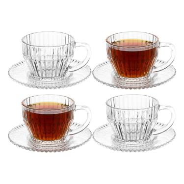 Imagem de Jogo 4 Xicara De Chá De Cristal Transparente Frisado Imperatriz 220ml Wolff