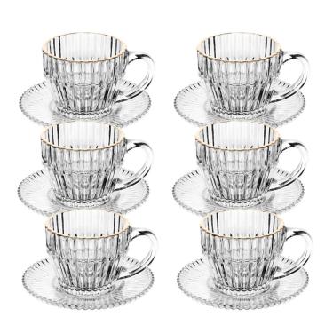 Imagem de Jogo 6 Xícara De Café De Cristal Com Fio De Ouro Império 110ml Wolff