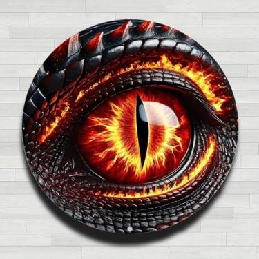 Imagem de Sinal de parede redondo de metal rústico com escamas brilhantes olho de dragão ardente vintage, 20 cm, presentes e decoração para casa, escritório, café e quintal