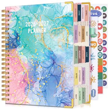 Imagem de Agenda 2026-2027, agenda semanal e mensal de 18 meses, de janeiro de 2026 a junho de 2027, grande, 21,6 x 28 cm, agenda diária de couro com abas, perfeita para trabalho, escola, casa, mármore rosa e
