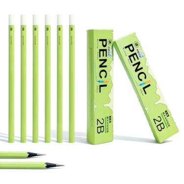 Imagem de M&G Lápis de núcleo grosso 2B com caixa de madeira, 30 unidades, barril verde, preto, lápis hexagonais para escola ou escritório, não afiados, sem borracha, ponta antimordida, para escrever, desenhar