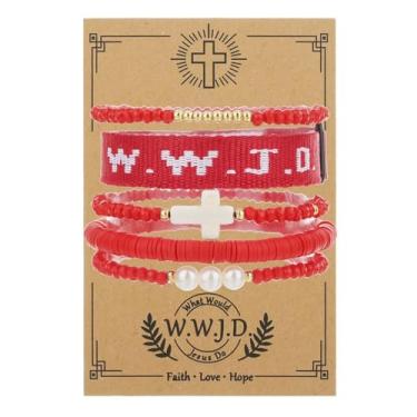 Imagem de KIFEDSLJ Pulseiras de cruz cristã WWJD feitas à mão corda trançada WWJD pulseira cruz contas de cristal pulseiras elásticas para joias religiosas, elastic, corda, Sem pedra