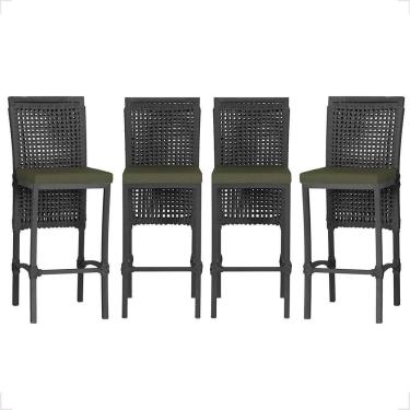 Imagem de 4 Banqueta Em Alumínio Roma Preta Corda Náutica Tecido 13 Preta