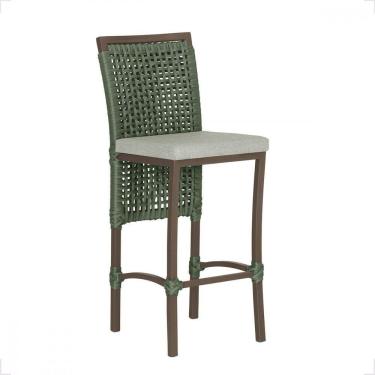 Imagem de 3 Banqueta Em Alumínio Roma Preta Corda Náutica Tecido 5 Verde