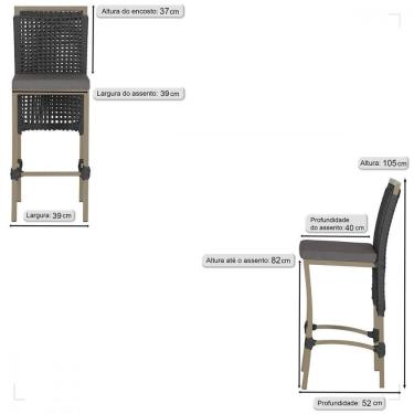 Imagem de 7 Banqueta Em Alumínio Roma Fendi Corda Náutica Tecido 11 Preta Unico